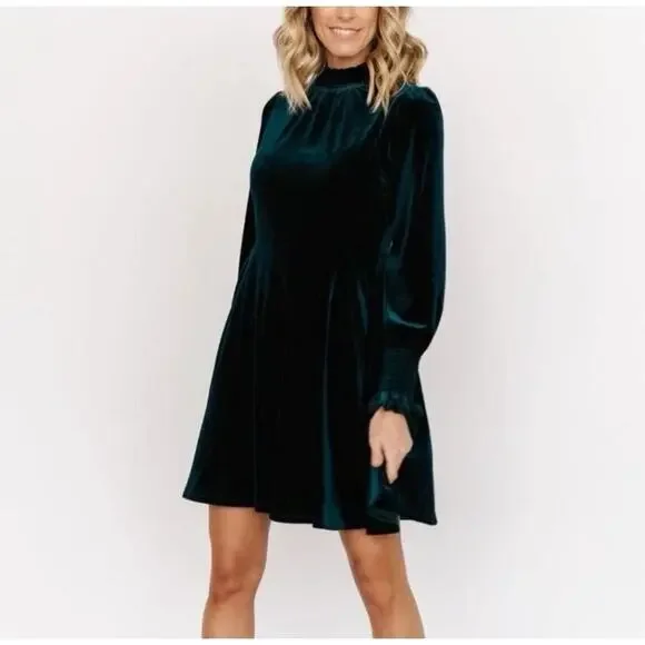 Baltic Born Tina Green Velvet Knee Length Long Sleeved Dress sz XL NWT - Picture 2 of 8